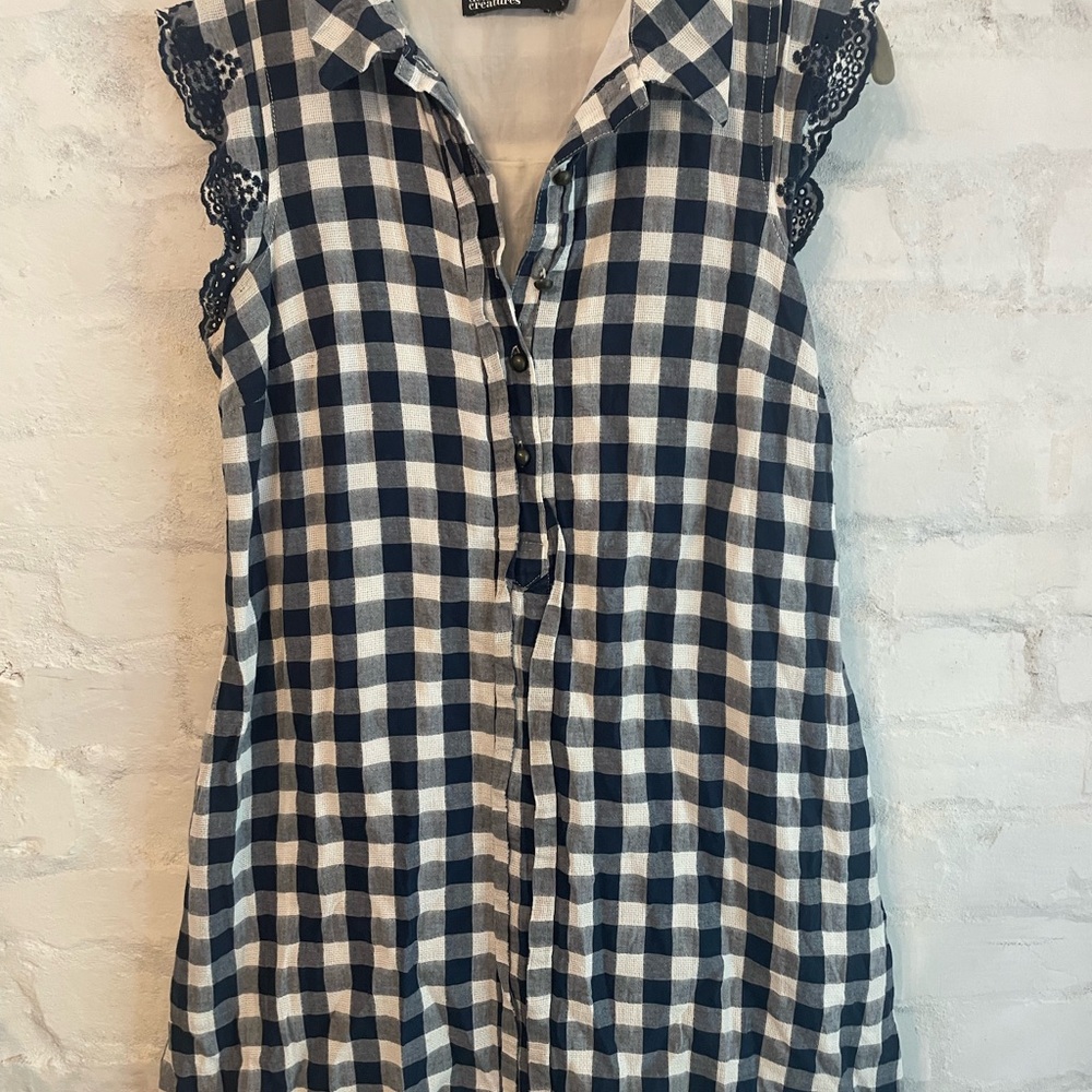 Dear Creatures Black and White Checkered Button Down Shirt